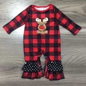 Baby Girl Buffalo Plaid, Polka Dots and Ruffles Romper NWOT